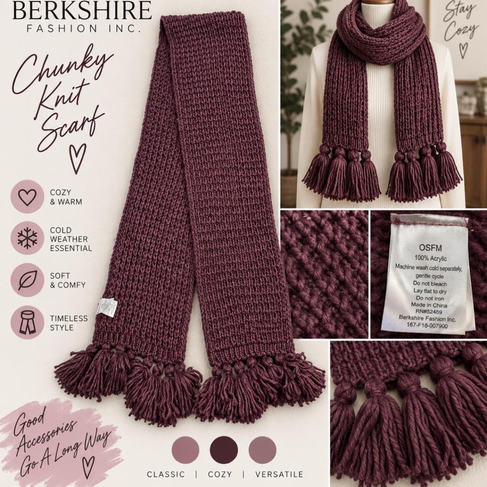Berkshire Fashion Inc. chunky knit scarf in a gorgeous deep plum/burgundy